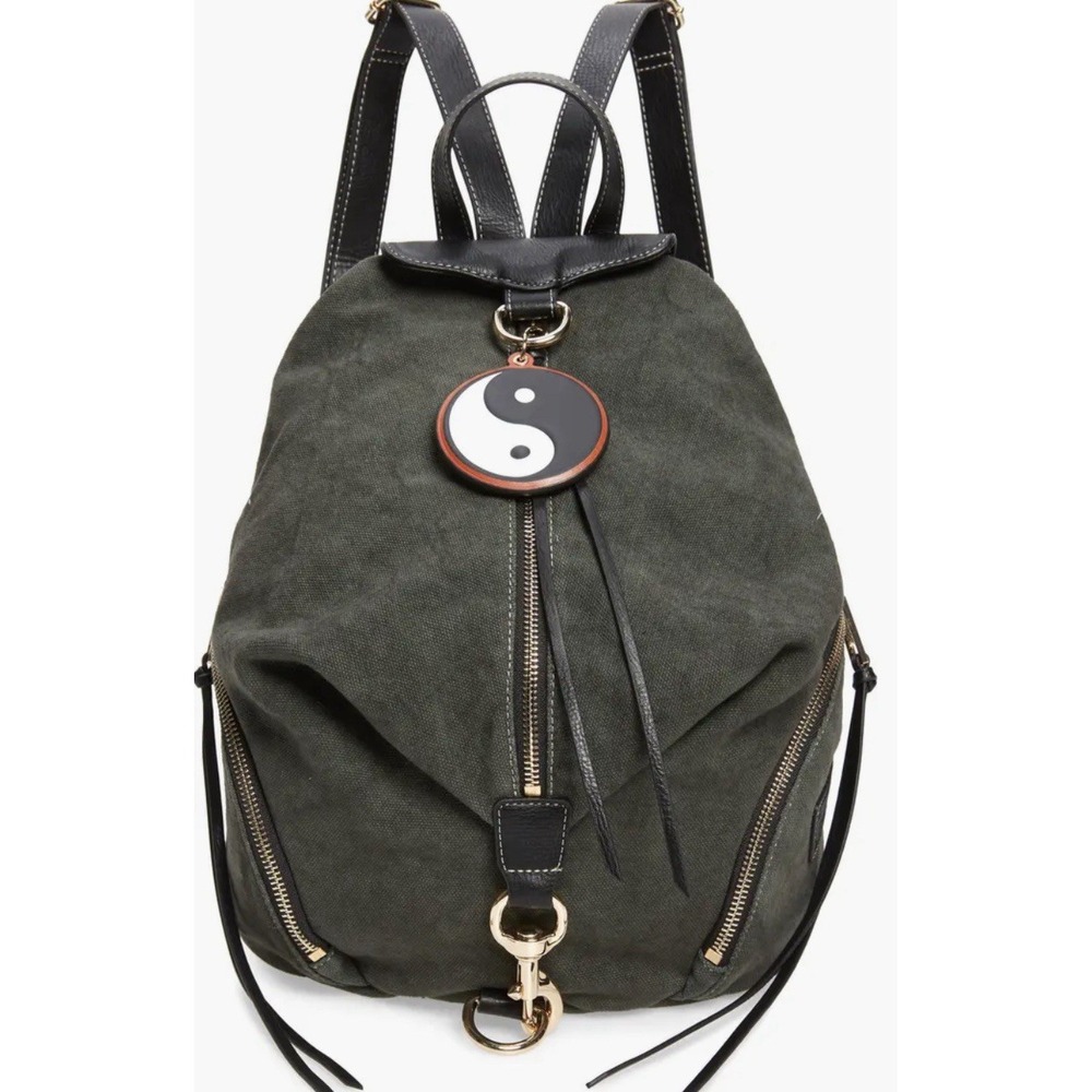 Rebecca Minkoff Olive Green Canvas Backpack with Black Leather Trim